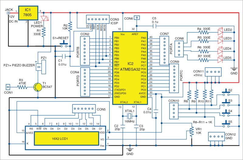 Circuit diagram of Arduino for ATmega32