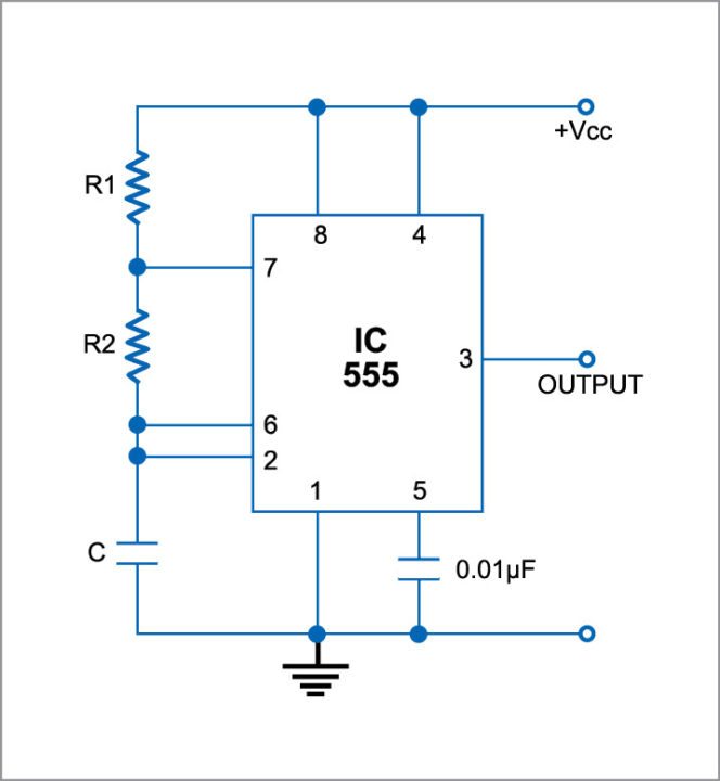 Astable multivibrator using 555 IC