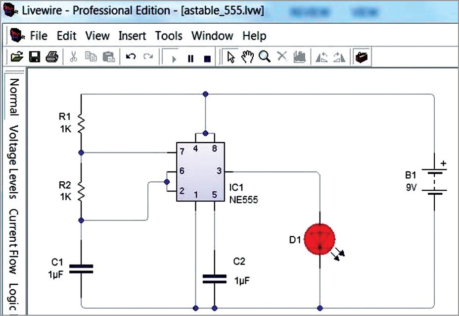 Simulation of the circuit in LiveWire