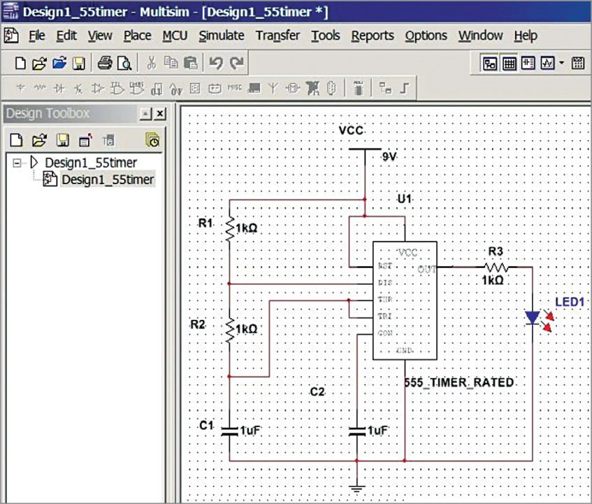 Astable-multivibrator simulation in Multisim