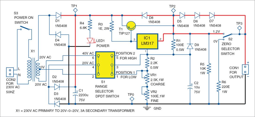 0-50V Variable Power Supply Using LM317