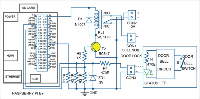 Circuit diagram of the smart receptionist with a smartlock system