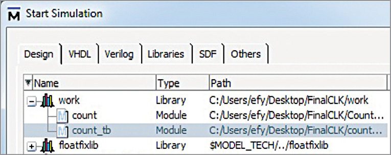 Modelsim Library tab