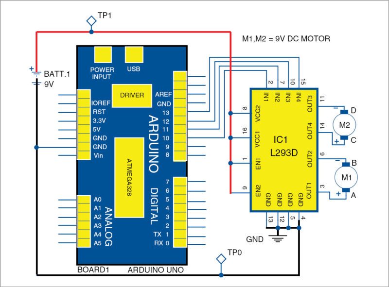 Circuit diagram for controlling the robotic car through MATLAB based GUI