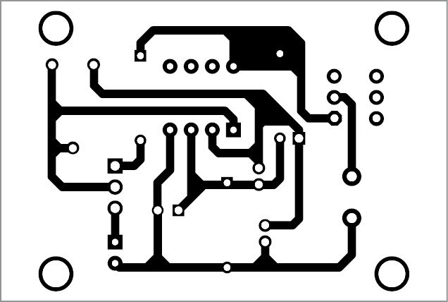 Actual-size PCB layout for the mobile phone detector circuit