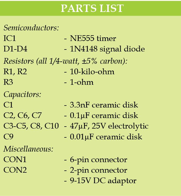 simple DC to DC converter parts list for the MCU kit