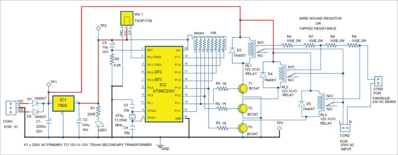 Circuit of the remote-controlled smartfan using AT89C2051