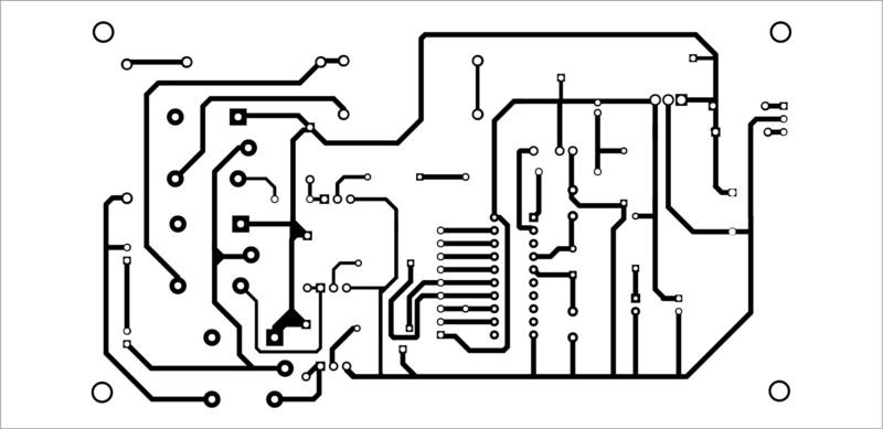 Actual-size PCB pattern of the remote-controlled smartfan using AT89C2051