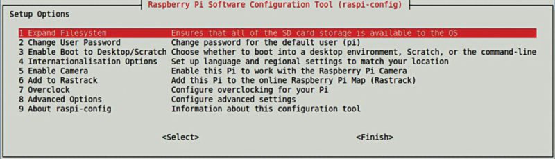 Raspi-config configuration window