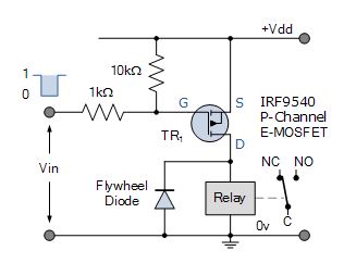 P-Channel MOSFET relay switch circuit