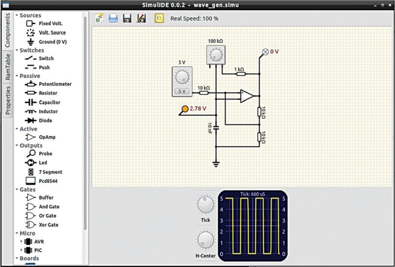 A waveform generator implementation on SimulIDE