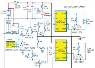 Stereo Amplifier Using TDA7052 ICs For Portable Devices