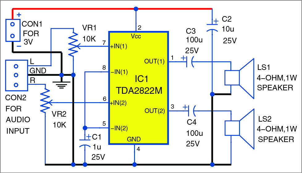Stereo Amplifier Using TDA2822