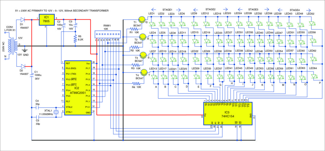 circuit of the LED cube using AT89C2051