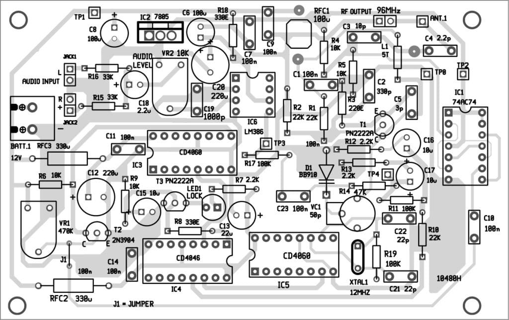 Fig 5. Component layout of the PCB given above