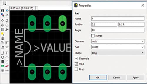 Eagle default IC pad size and shape