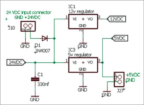 The schematic zoomed-in view of the upper right side of the full schematic