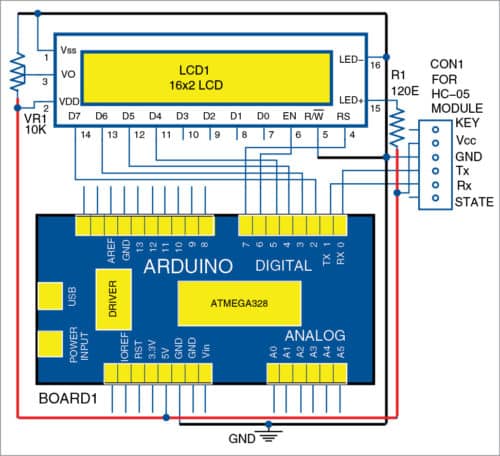 Circuit diagram of wireless LCD display via Bluetooth