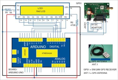Circuit diagram of GPS clock using Arduino
