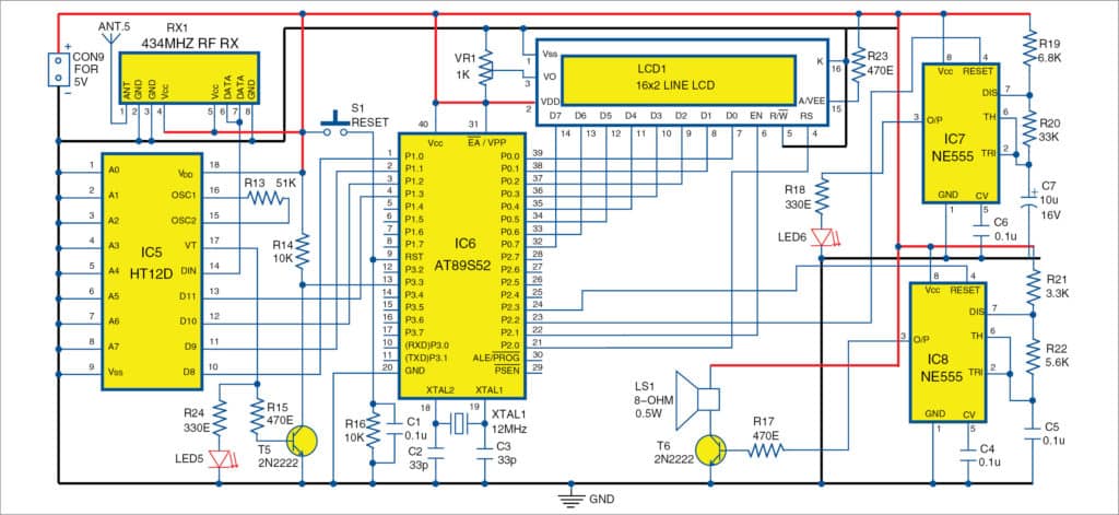 Circuit diagram of MCU-based central receiver circuit