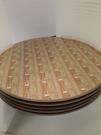 Figure 2: A 200mm wafer with GaN devices processed on a standard silicon line at IMEC using a Qromis substrate.