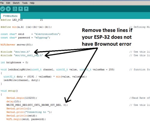 Remove indicated lines if your code does not have any Brownout error