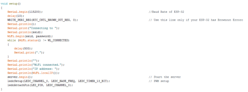 Setup for ESP32 in the code