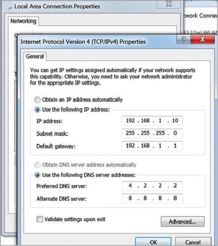 Setting IP address of the PC’s connection