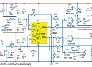 Circuit diagram of dual audio level shifter and buffer