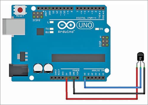 Circuit diagram of temperature sensor interfaced with Arduino