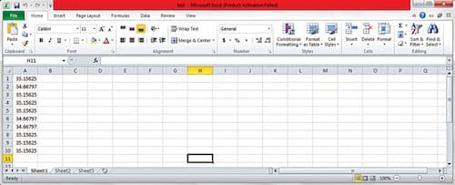 Screenshot of temperature data saved in Excel