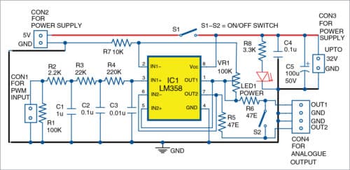 Circuit diagram of PWM-to-analogue signal converter
