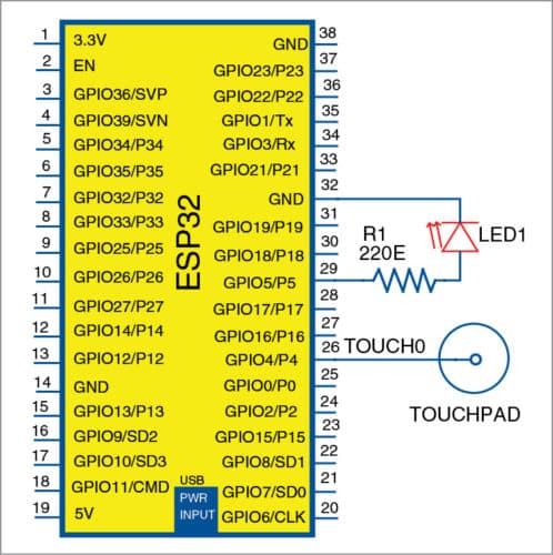Circuit connections with ESP-WROOM-32