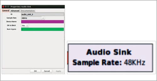 Audio sink block value and settings