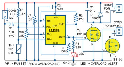 Circuit diagram of automatic fan controller for active heatsink