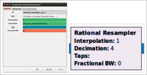 Rational resampler block settings with 1 interpolation
