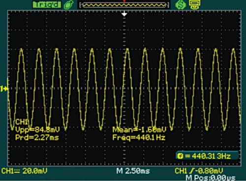 440Hz sinewave output as observed on oscilloscope 