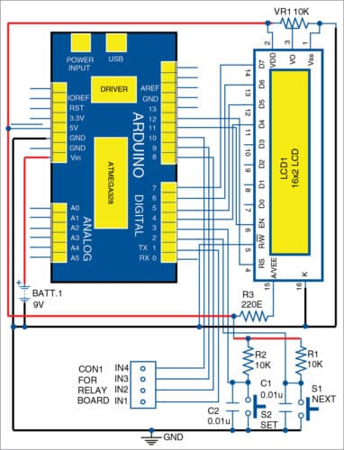 Circuit diagram of electrical equipment control system using Arduino 