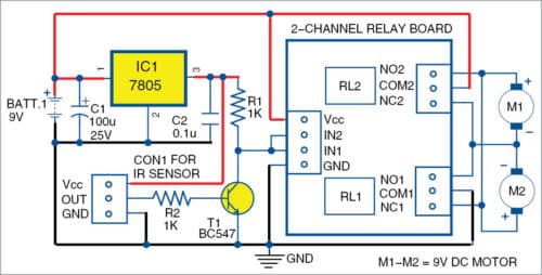 Circuit diagram of obstacle-avoidance robot