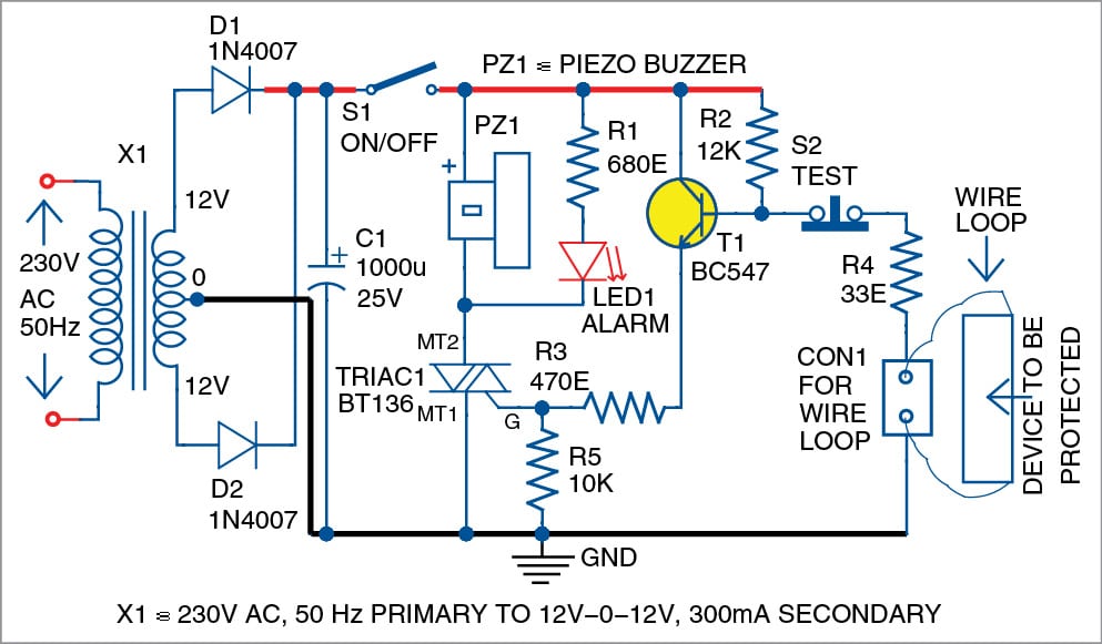 LoopBased AntiTheft Alarm Full Electronics Project