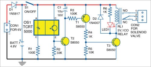 Circuit diagram of automatic IR faucet controller
