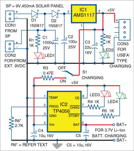 Circuit diagram of solar USB bicycle power box