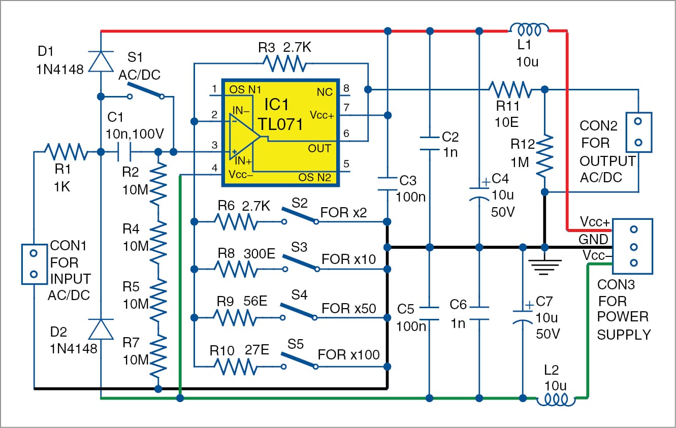 Active Probe With High Input Impedance And Selectable Gain