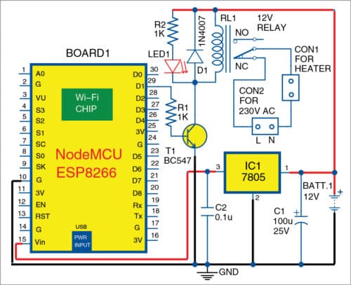  Circuit diagram of IoT-based timer switch for water heater