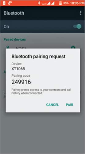 Sending Bluetooth pairing request