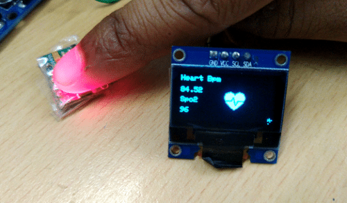 Pulse Sensor prototype with Heart Rate Monitor and oxygen meter