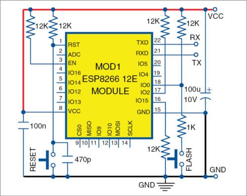Circuit diagram of the manual ESP8266-12E/F Module Programmer
