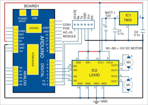 Circuit diagram of receiver circuit for Voice-Controlled Robotic Car