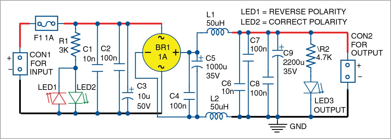 circuit diagram of the filter and polarity guard