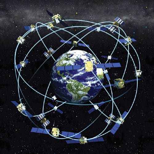  Earth surrounded by navigation satellites